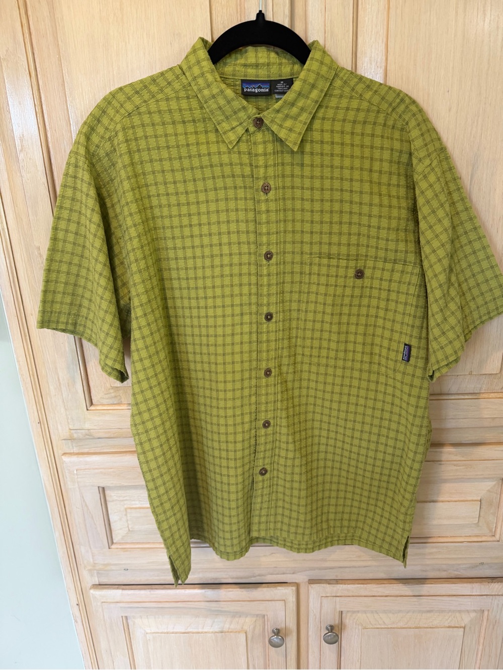 Patagonia Short-Sleeve Olive Plaid Button-Down Shirt